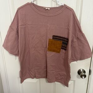 Easel Mauve Pink Oversized Pocket Tee with Contrast Patchwork